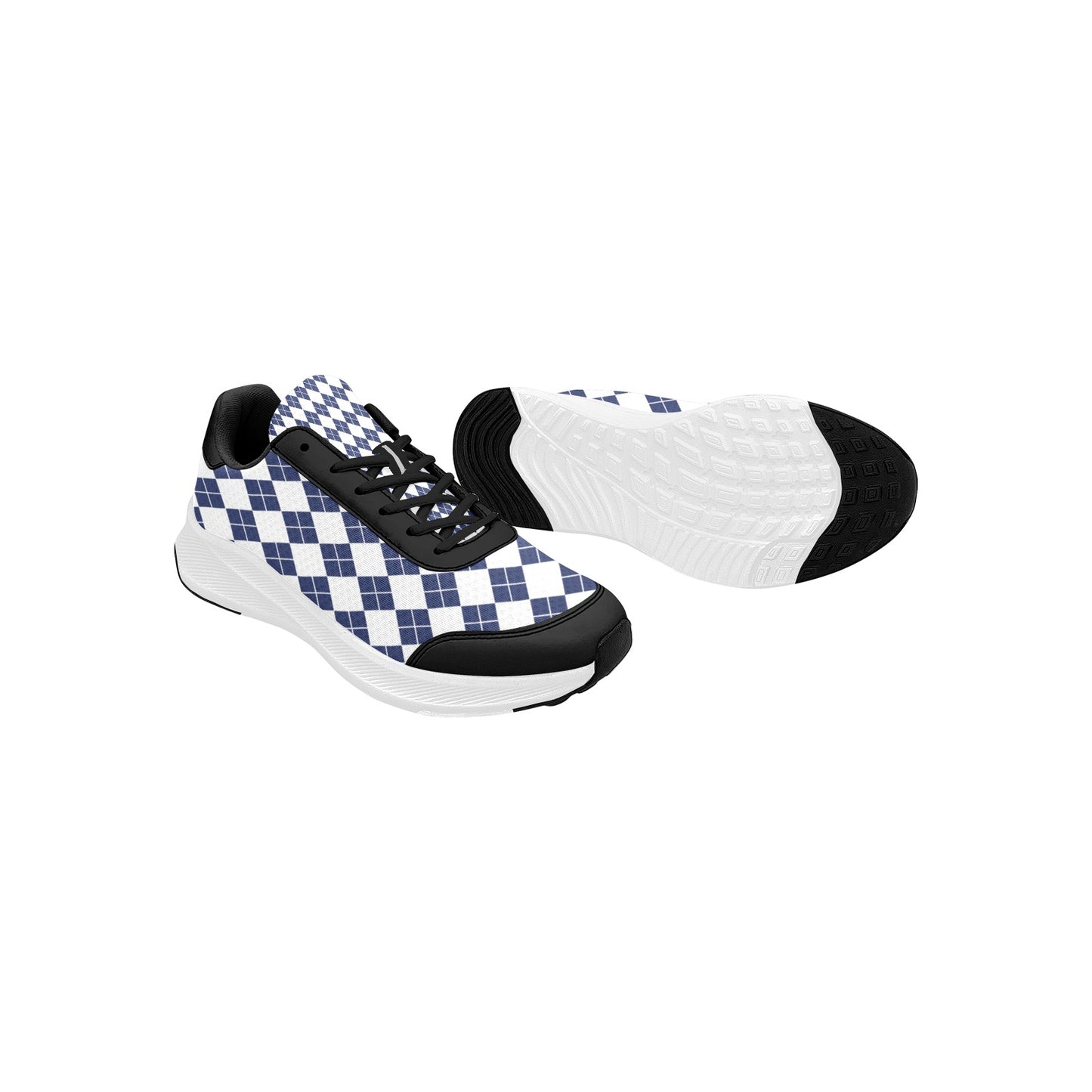 Blue Squared White Checkerboard Women's Mudguard Running Shoes