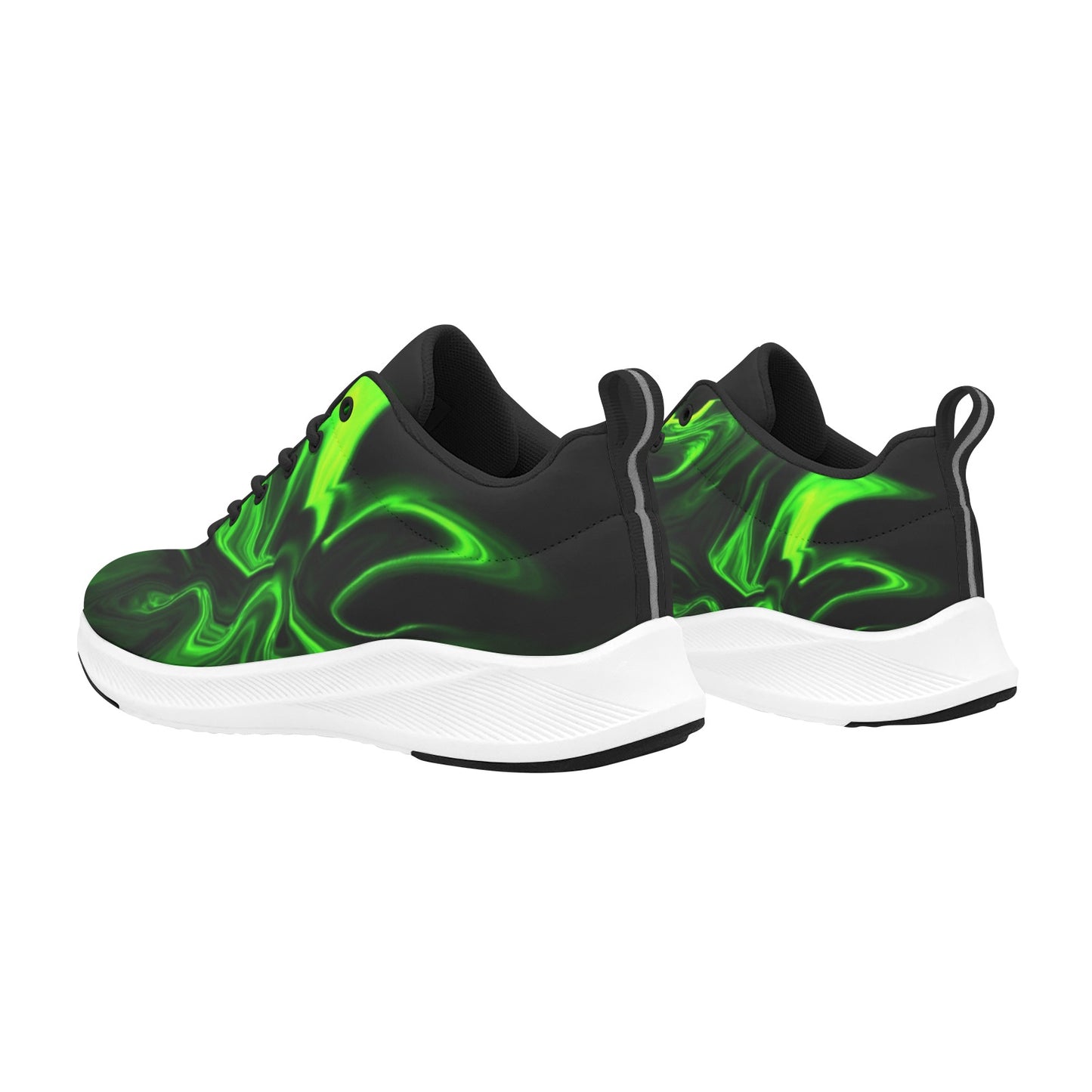 Green Flames on Black Women's Running Shoes Athletic Sneakers Style
