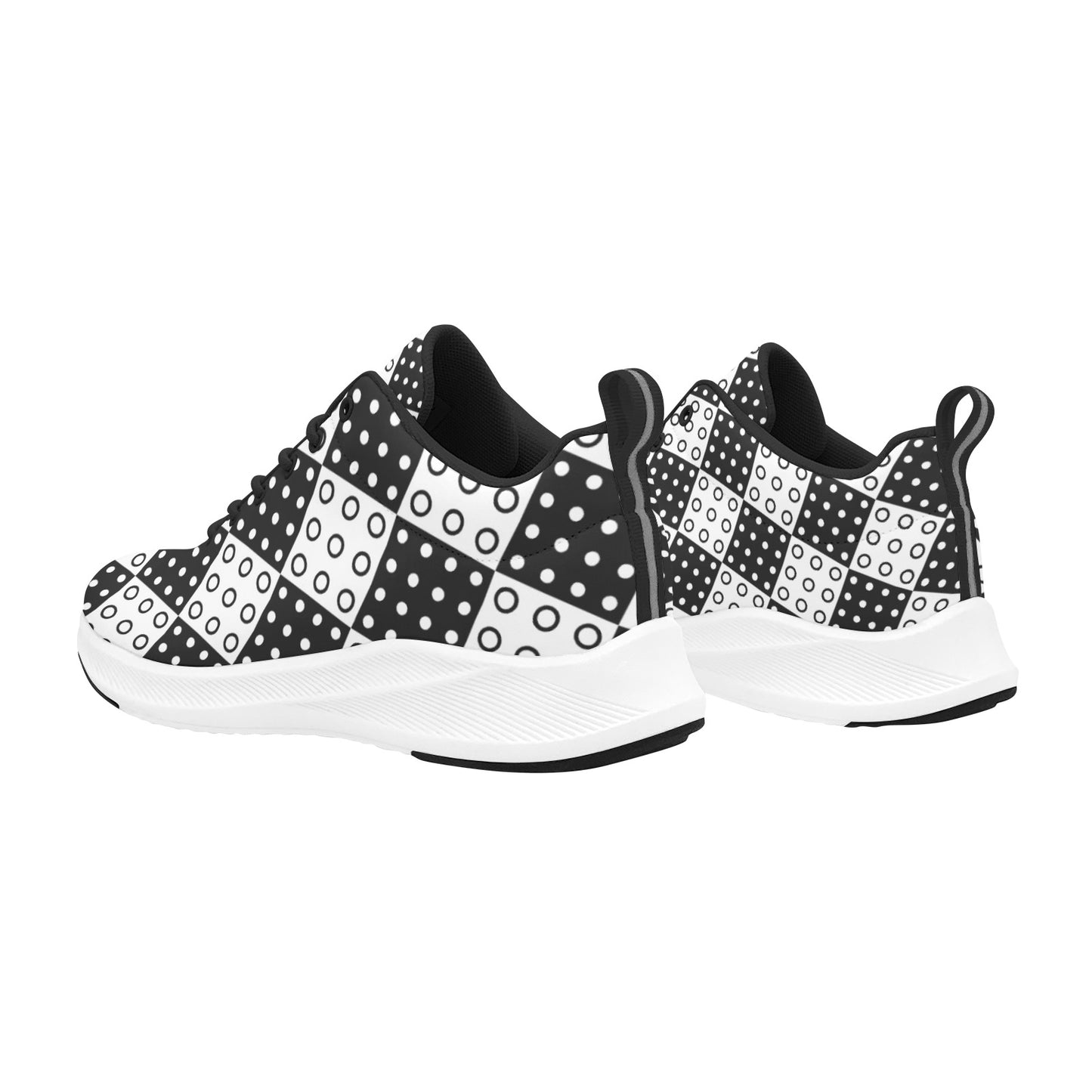 Black White Dotted Checkered Squares Women's Running Shoes Athletic