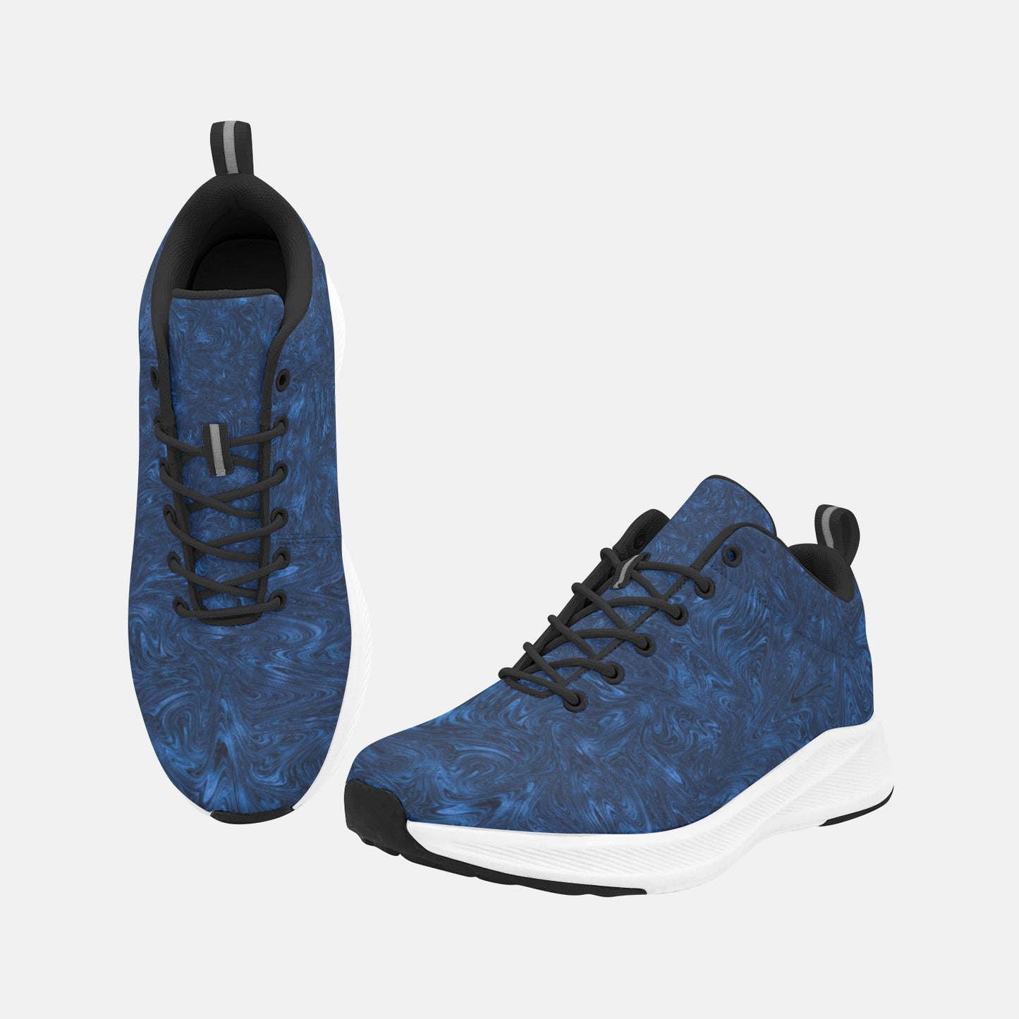 Black Blue Fractal Swirls Print Women's Running Shoes Athletic Style