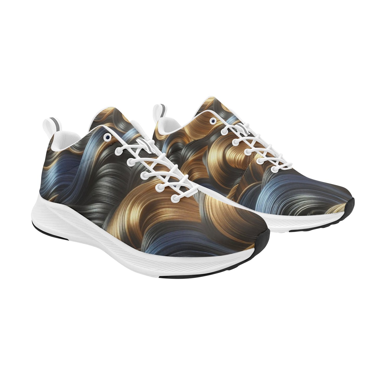 Gold Black Fractal Curls Women's Running Shoes Athletic Footwear