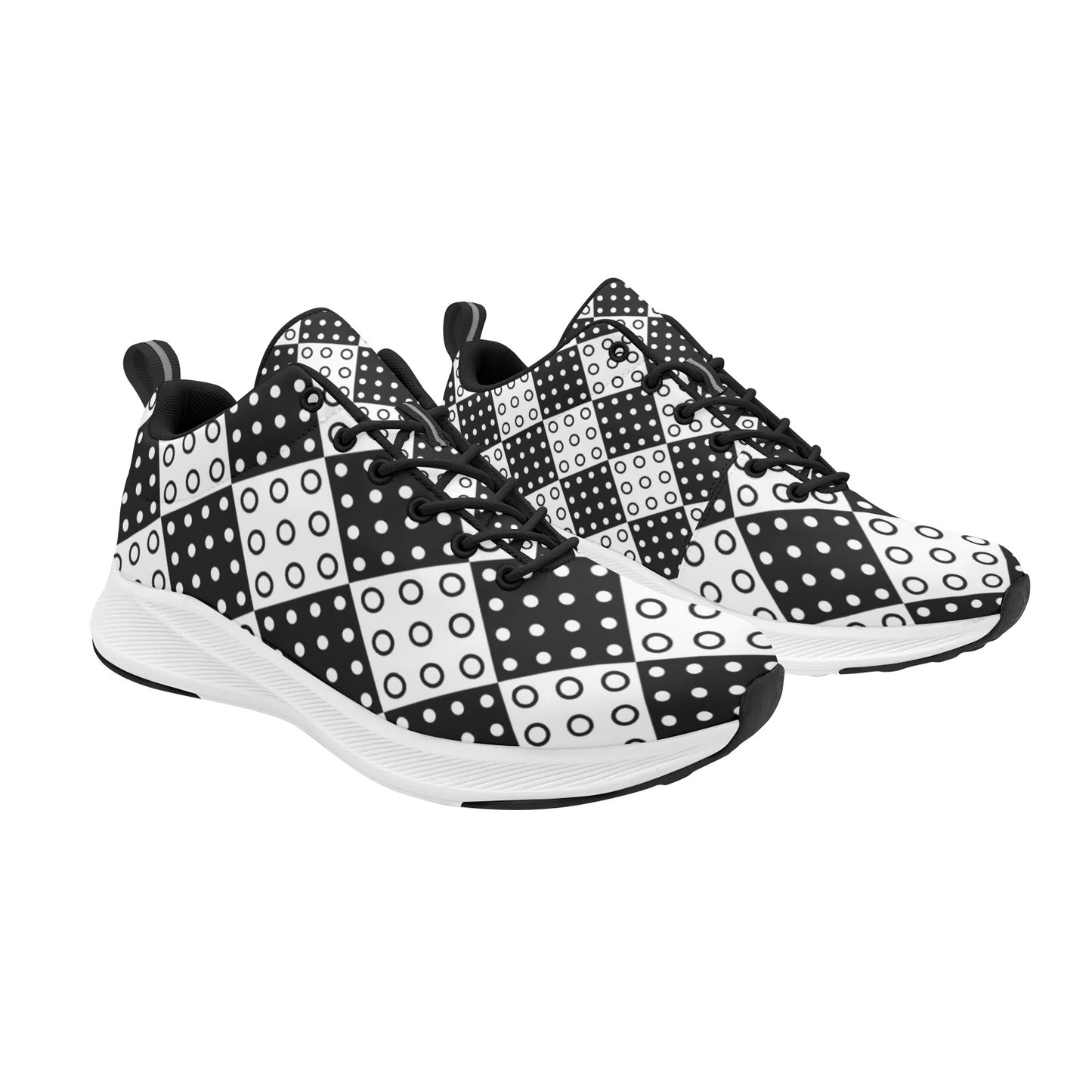 Black White Dotted Checkered Squares Women's Running Shoes Athletic