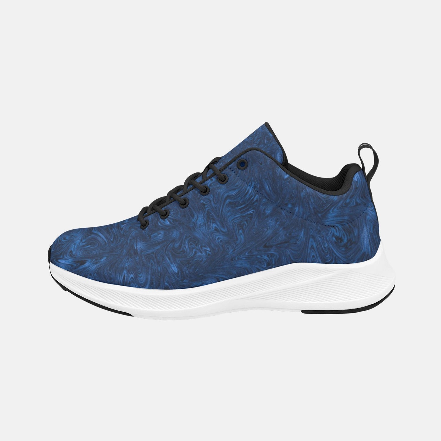 Black Blue Fractal Swirls Print Women's Running Shoes Athletic Style