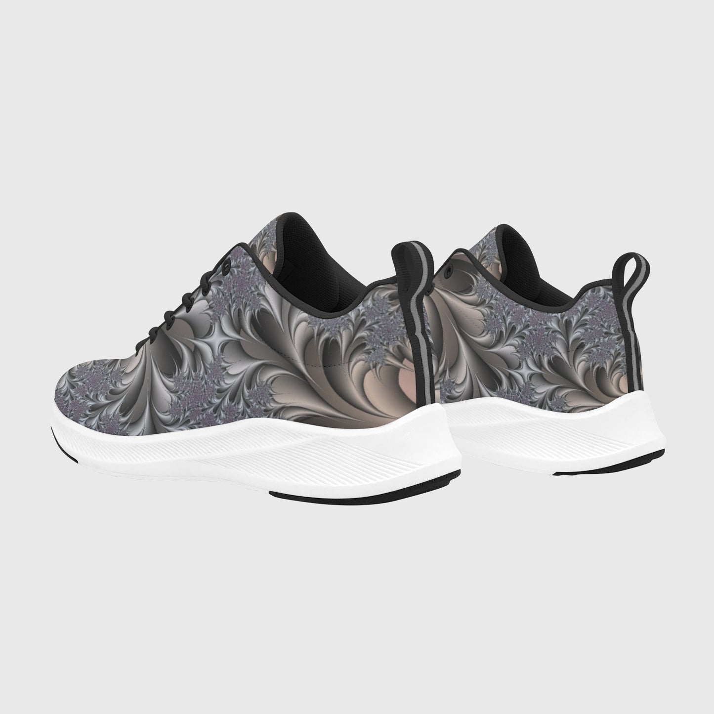 Black Silver Fractal Flowers Women's Running Shoes Athletic Sneakers