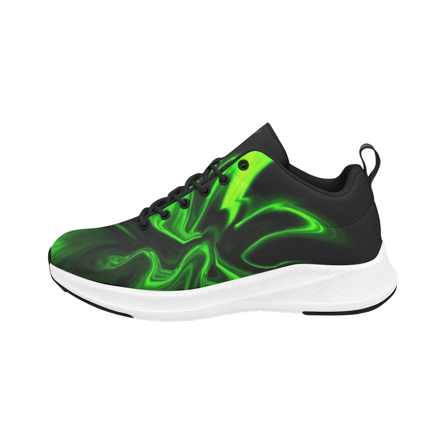 Green Flames on Black Women's Running Shoes Athletic Sneakers Style