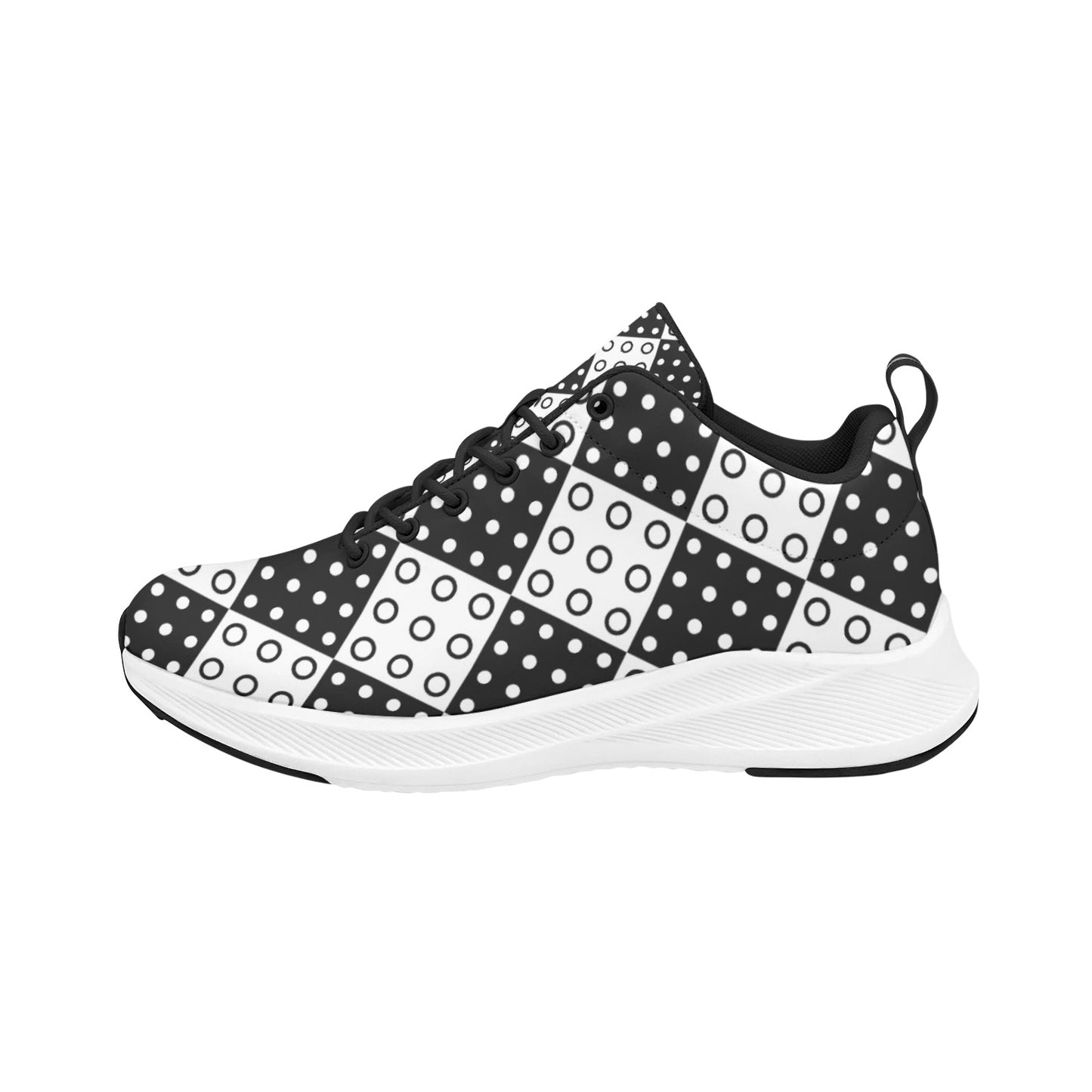 Black White Dotted Checkered Squares Women's Running Shoes Athletic