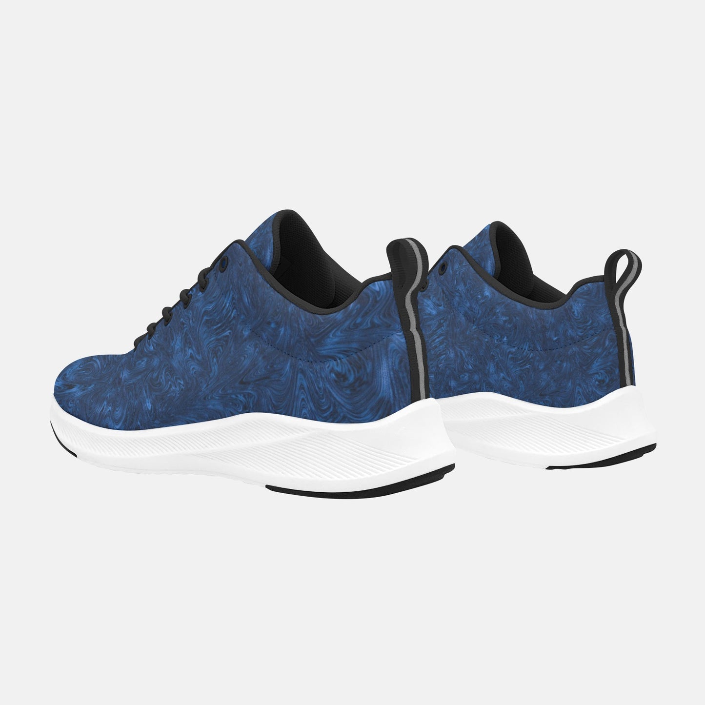 Black Blue Fractal Swirls Print Women's Running Shoes Athletic Style