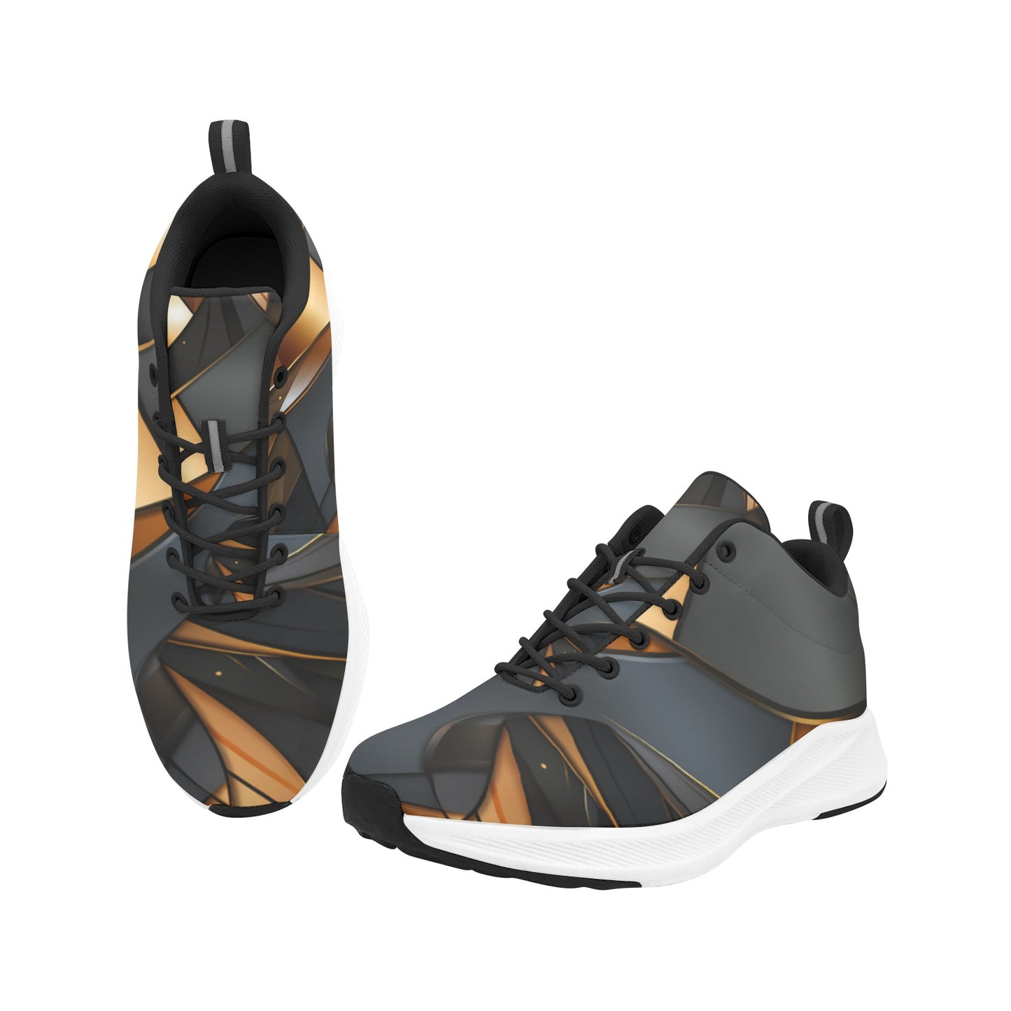 Black Gold Geometric Squares Women's Running Shoes Athletic Footwear