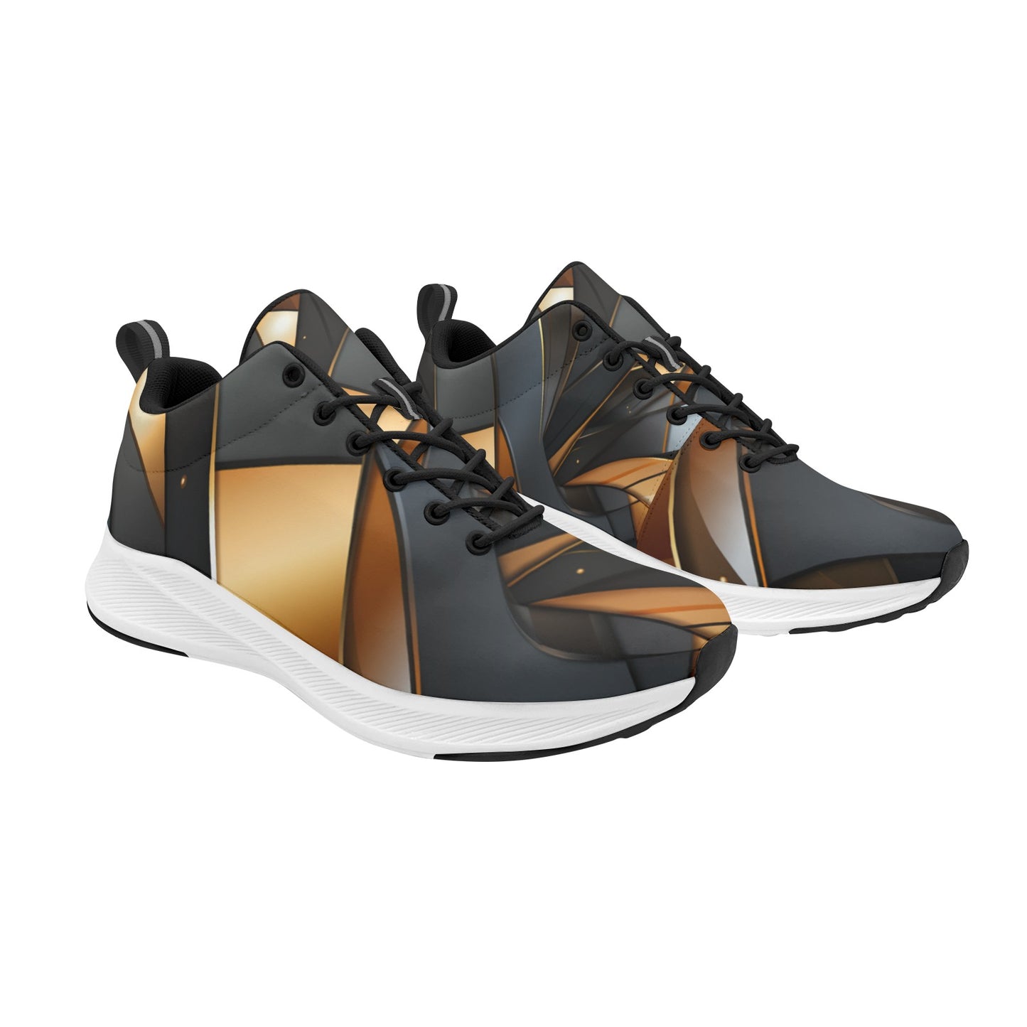 Black Gold Geometric Squares Women's Running Shoes Athletic Footwear
