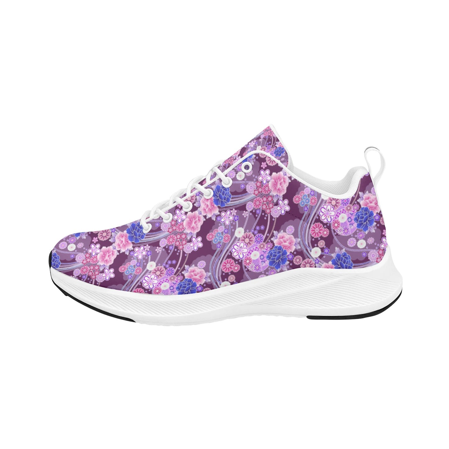 Purple Blue Flowers Women's Running Shoes Athletic Footwear Floral