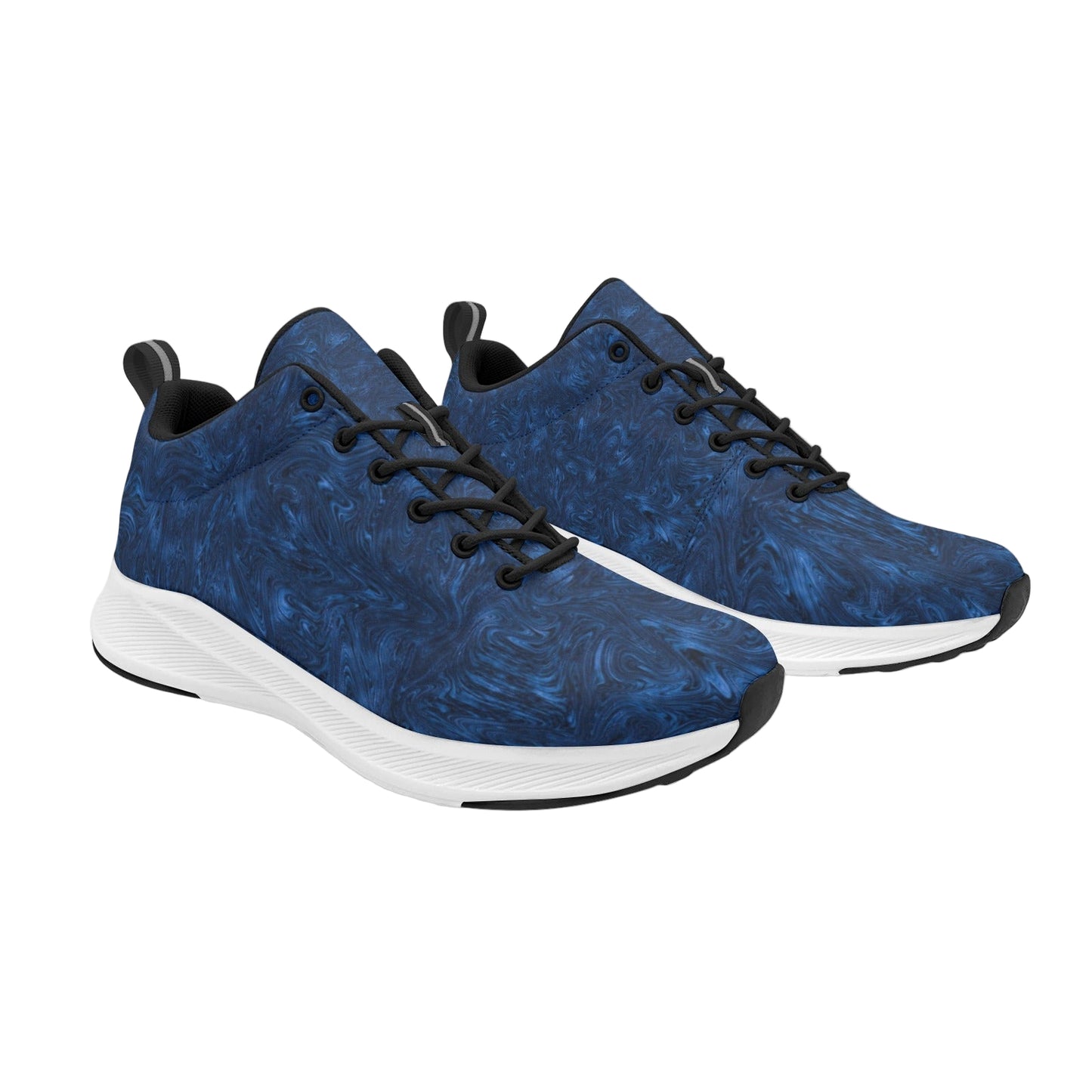 Black Blue Fractal Swirls Print Women's Running Shoes Athletic Style