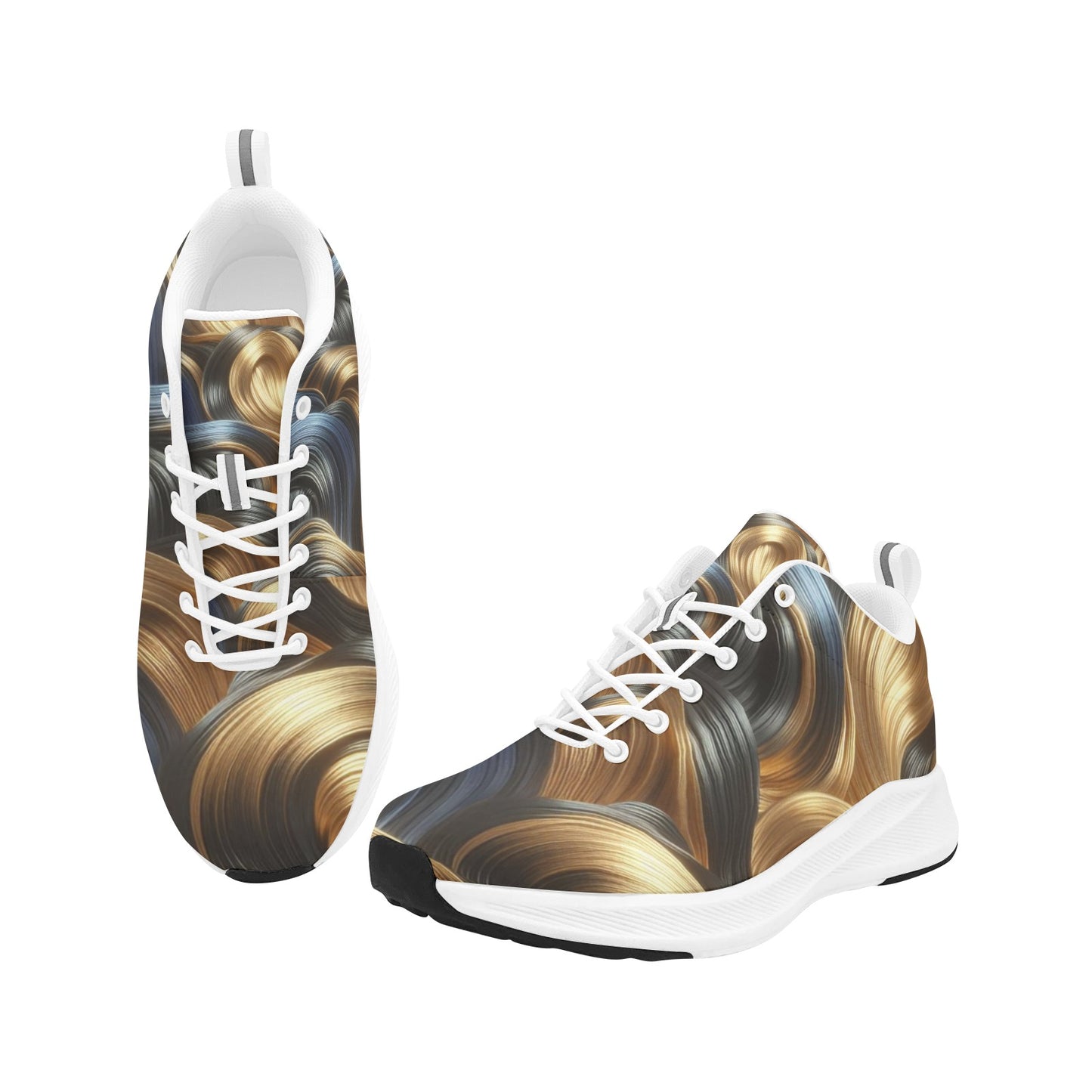Gold Black Fractal Curls Women's Running Shoes Athletic Footwear