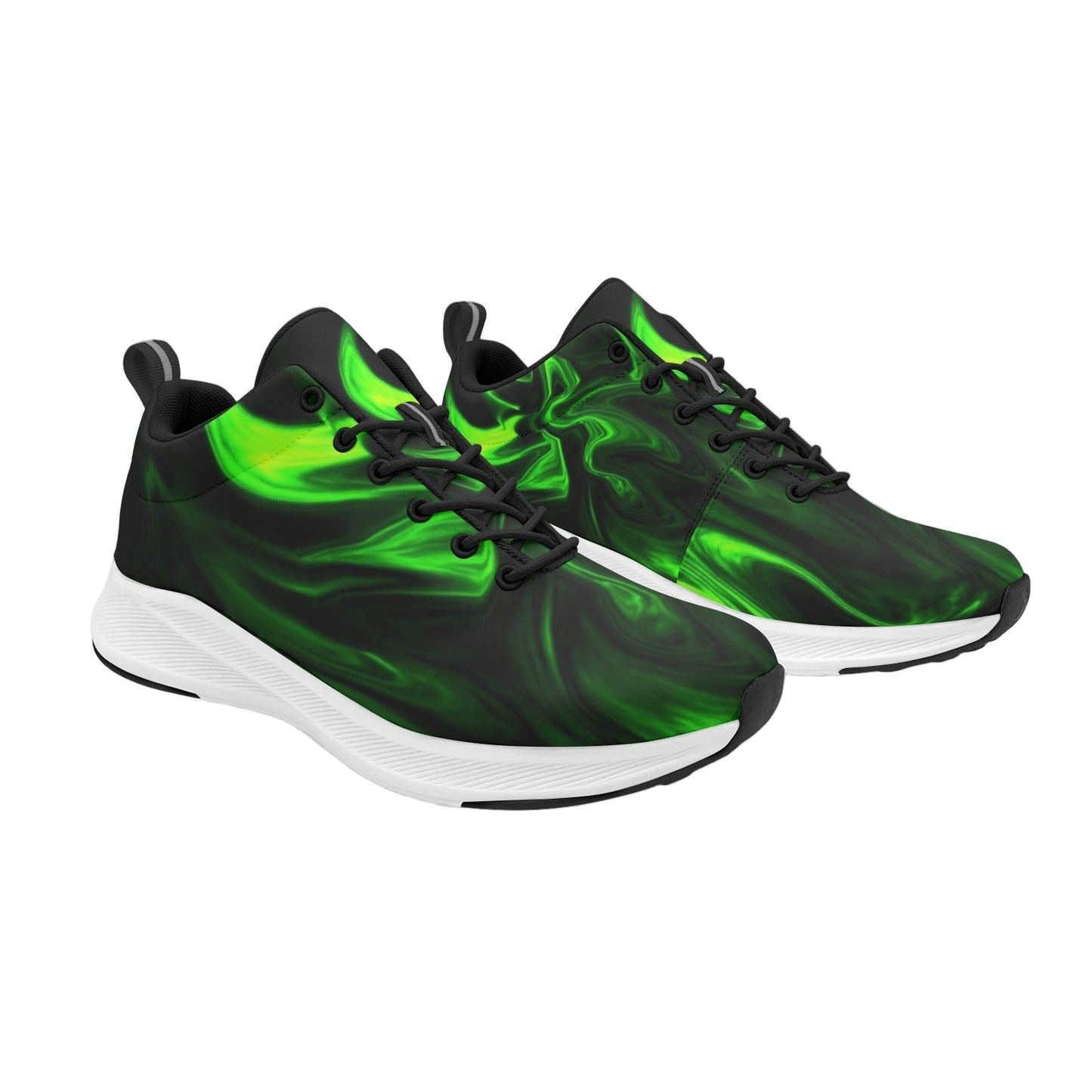 Green Flames on Black Women's Running Shoes Athletic Sneakers Style