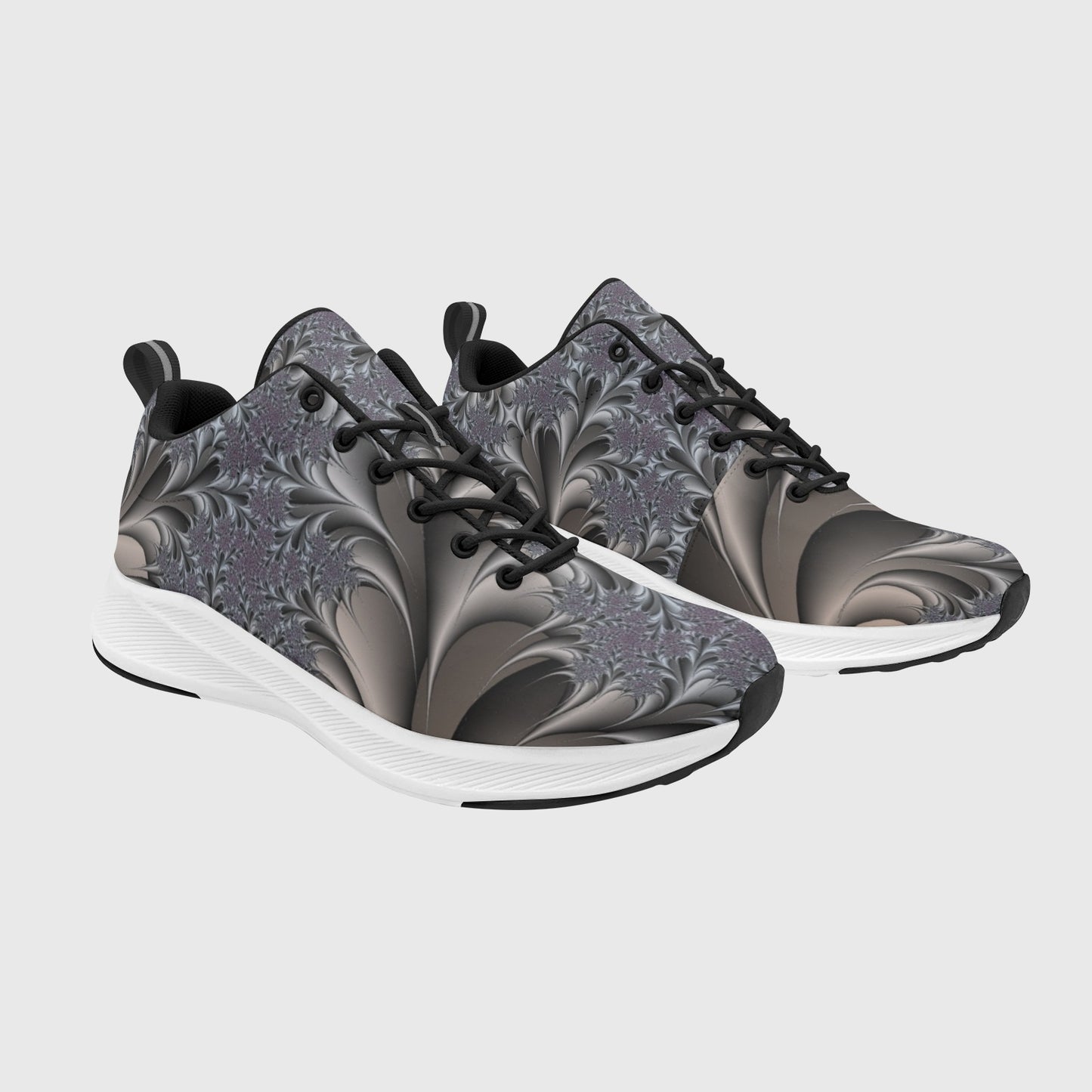 Black Silver Fractal Flowers Women's Running Shoes Athletic Sneakers