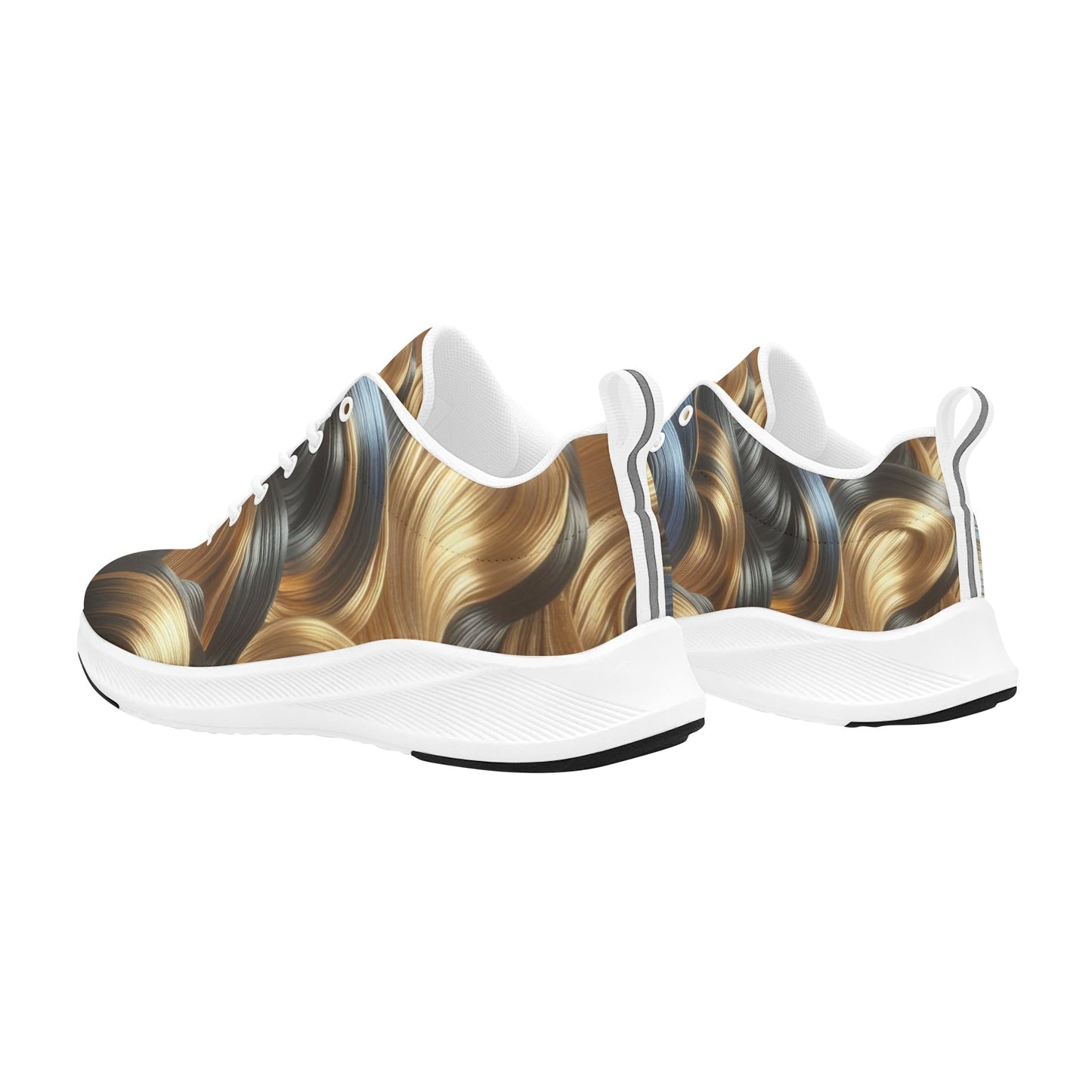 Gold Black Fractal Curls Women's Running Shoes Athletic Footwear