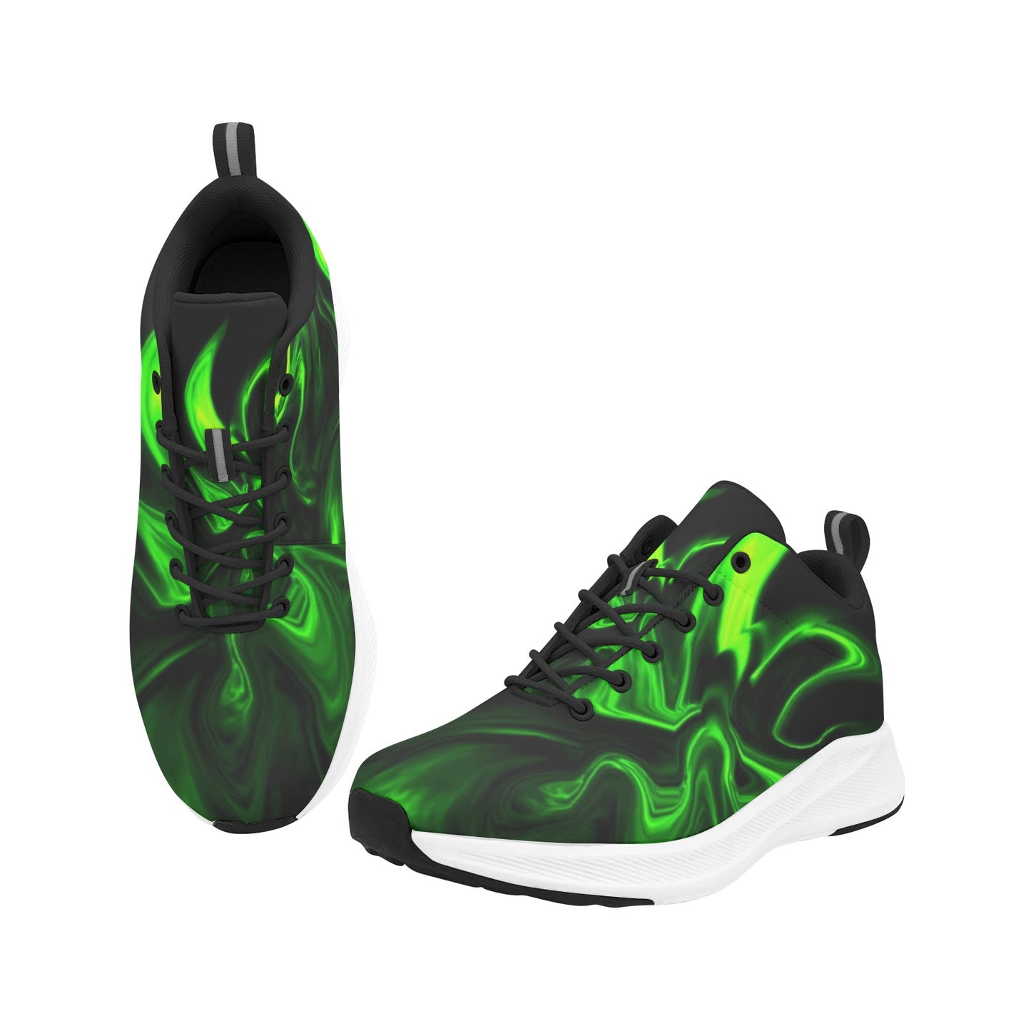 Green Flames on Black Women's Running Shoes Athletic Sneakers Style