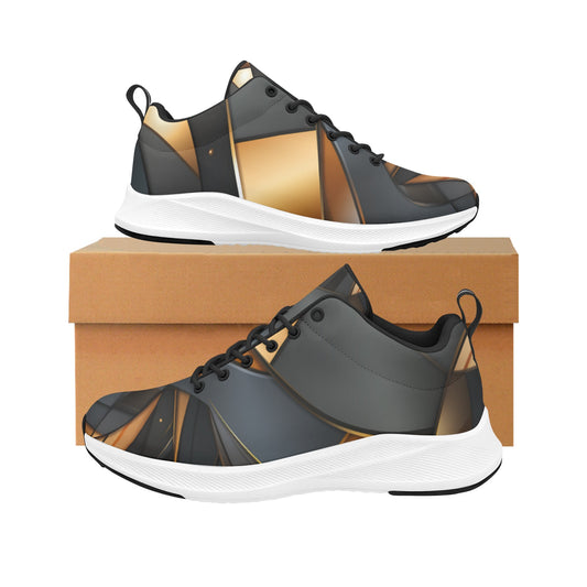 Black Gold Geometric Squares Women's Running Shoes Athletic Footwear