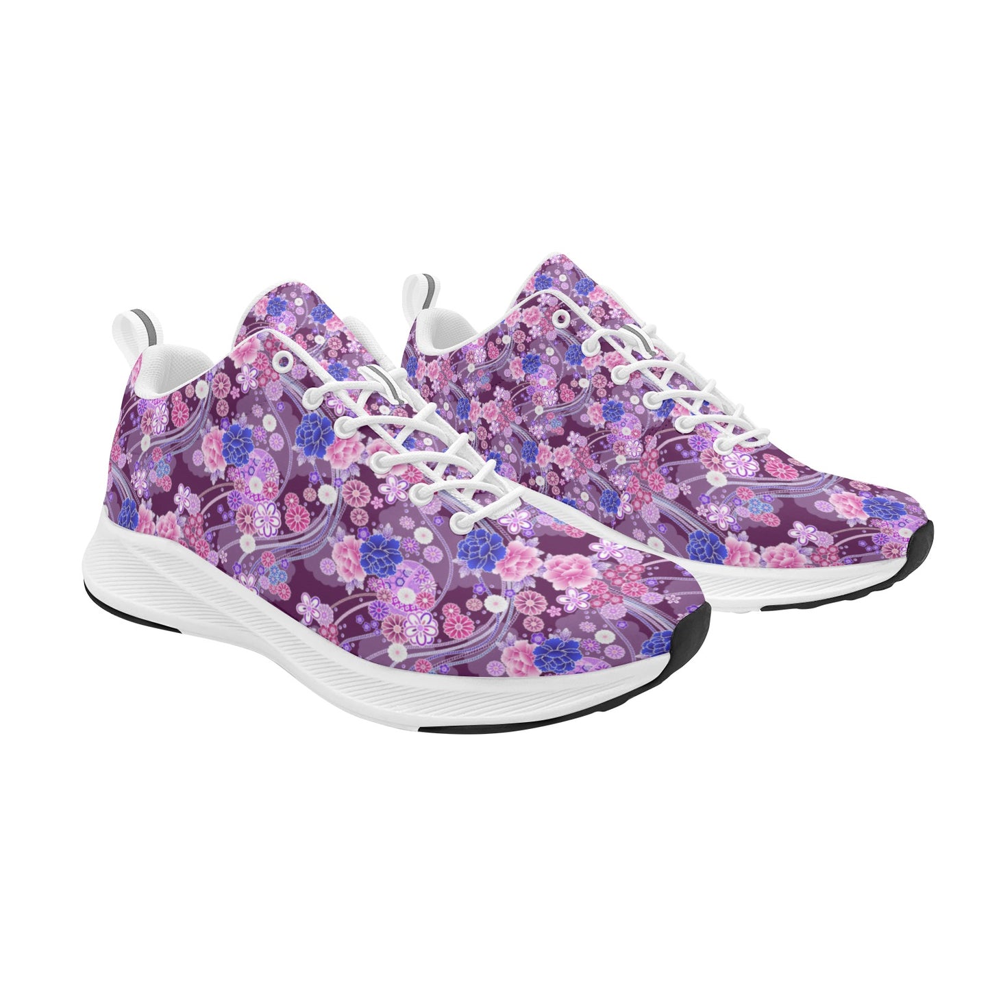 Purple Blue Flowers Women's Running Shoes Athletic Footwear Floral