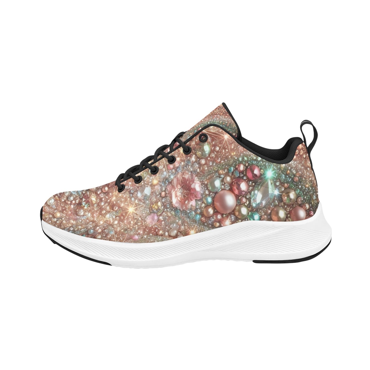 Luxury Rhinestone Pearl Beaded Women's Running Shoes Athletic Footwear