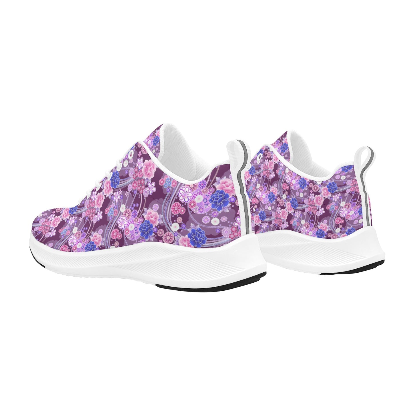 Purple Blue Flowers Women's Running Shoes Athletic Footwear Floral