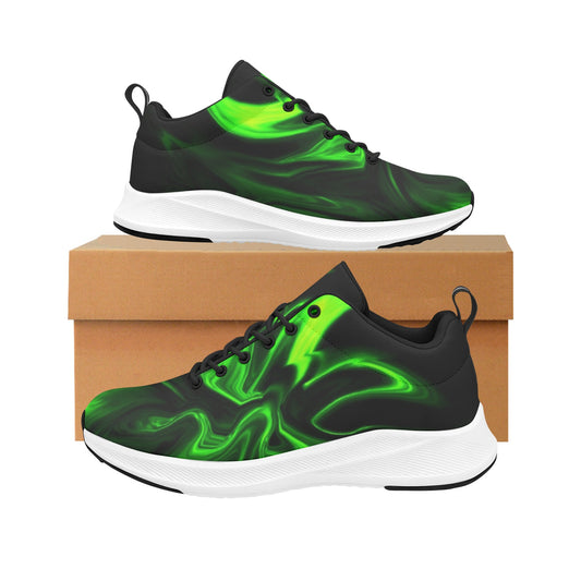 Green Flames on Black Women's Running Shoes Athletic Sneakers Style