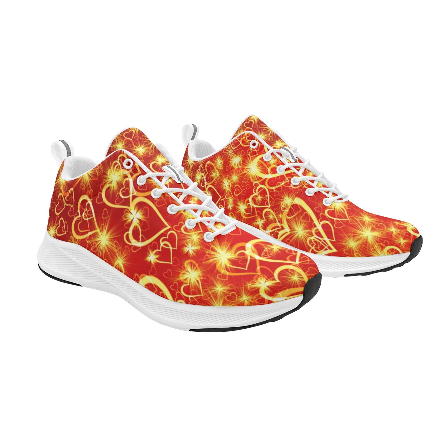 Yellow Hearts Stars on Orange Women's Running Shoes Athletic Footwear