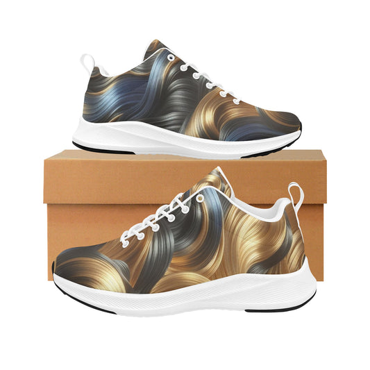 Gold Black Fractal Curls Women's Running Shoes Athletic Footwear