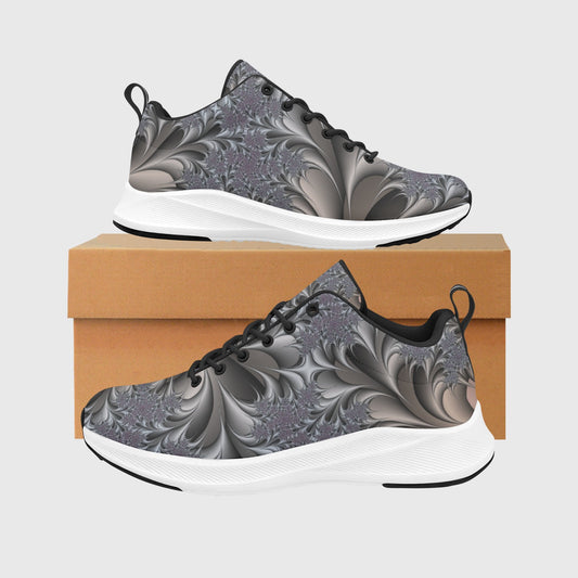 Black Silver Fractal Flowers Women's Running Shoes Athletic Sneakers