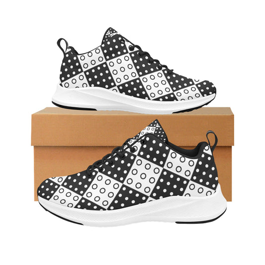 Black White Dotted Checkered Squares Women's Running Shoes Athletic