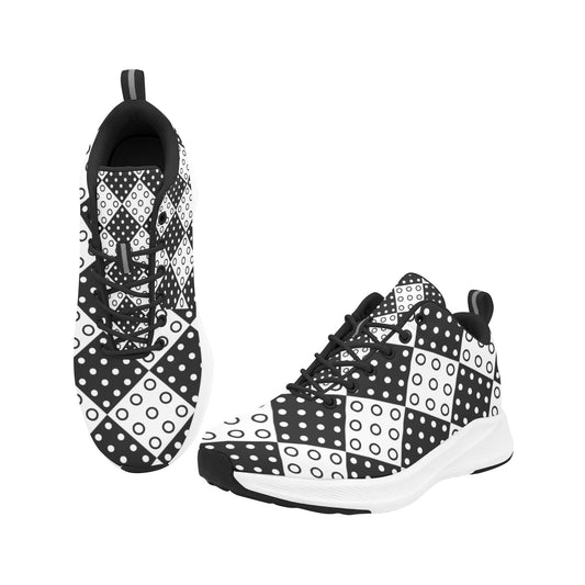 Black White Dotted Checkered Squares Women's Running Shoes Athletic