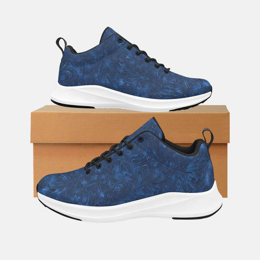 Black Blue Fractal Swirls Print Women's Running Shoes Athletic Style