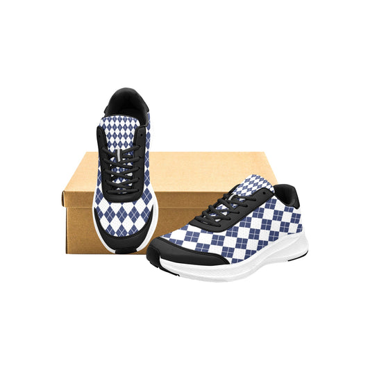 Blue Squared White Checkerboard Women's Mudguard Running Shoes